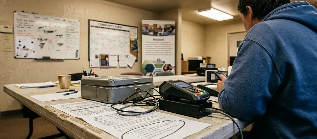 Organization office with mission displays